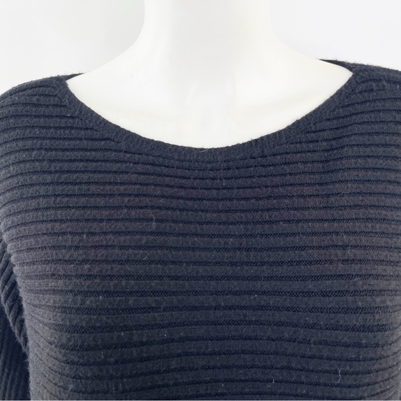 Anthropologie Black Ribbed Knit Sweater Size S Long Sleeve Boat Neck Classic - Picture 2 of 6